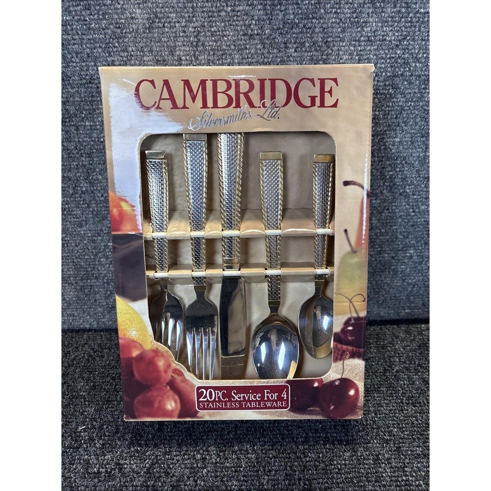 Cambridge~Stainless~Gold South Hampton Accent Flatware Silverware~20 Piece~NIB